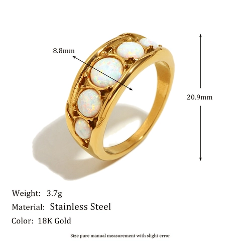 Opal Ring Vintage 18K Gold Plated Stainless Steel Row Jewelry For Women French Style Elegant Fashion Ring