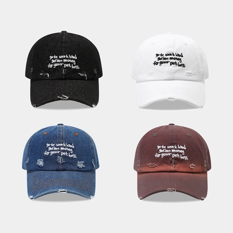 Cappello Da Baseball Vintage Distressed Strappato Denim Cotone Lavato Ricamo Lettere Protezione Solare Regolabile Unisex