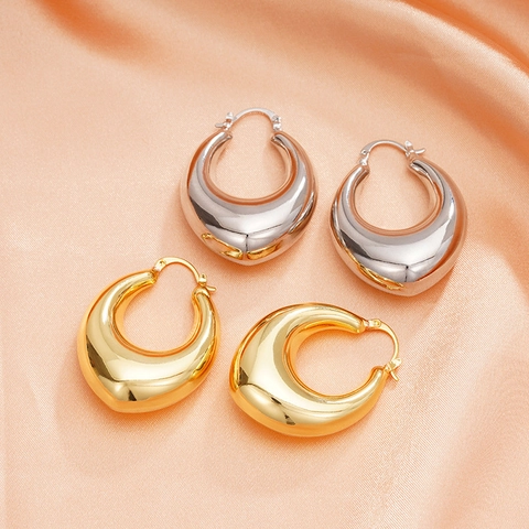 Pendientes De Aro Gruesos Gota De Agua Cobre Pulido Minimalista Geométrico Joyería De Declaración Moda Mujer
