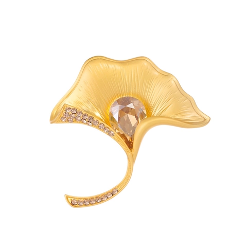 Vintage Zinc Alloy Ginkgo Leaf Brooch Elegant Glass Rhinestone Inlaid Corsage Pin Gold Plated Fashion Jewelry For Women