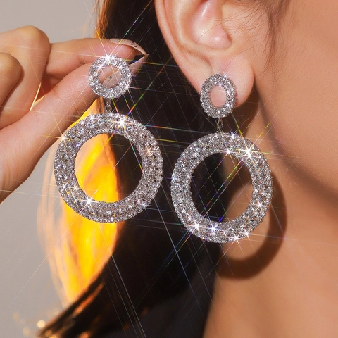 Pendientes Largos De Strass Para Mujer Joyas Geométricas Huecas Redondas Con Poste De Acero Inoxidable