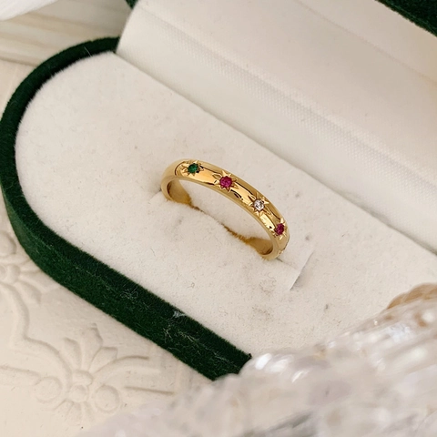 Regenboog Zirkonia Ring Titanium Staal 18K Verguld Waterdicht Minimalistische Ins Stijl Sieraden Voor Dames