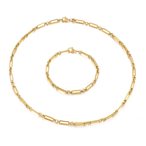Paperclip Chain Necklace And Bracelet Set Stainless Steel Link Jewelry For Women Fashion Minimalist Modern Style