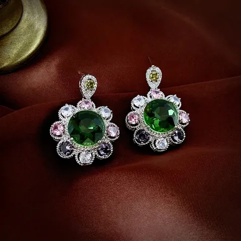 Vintage Flower Drop Earrings For Women Elegant French Colorful Zircon Jewelry With 925 Sterling Silver Earring Post