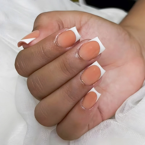 Press On Nails French White Tip Nude Base Square Shape Elegant Artificial Fake Nails For Women Wearable