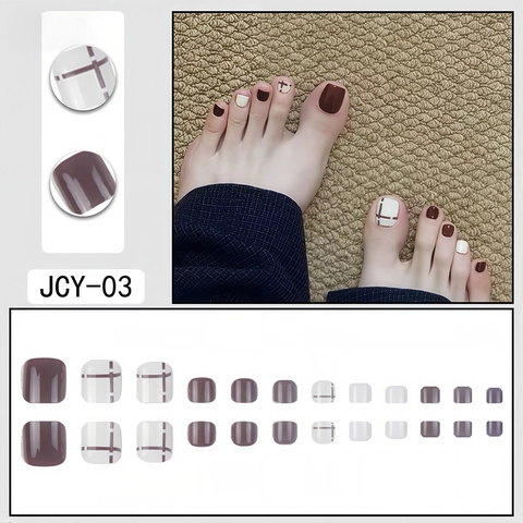 Uñas Postizas Para Pies Diseño De Cuadros Acabado Brillante Chic DIY Pedicura Manicura Para Mujer