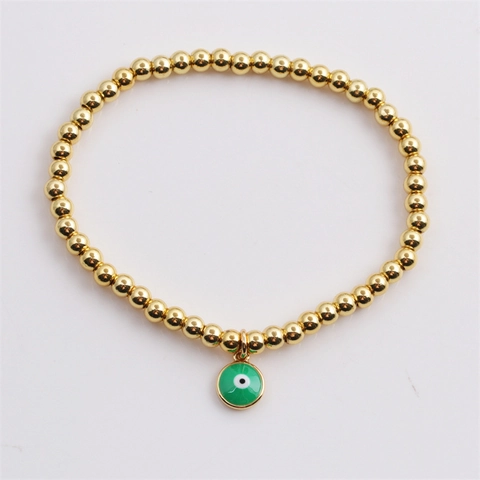 Bracelet Perles Mauvais Oeil Pour Femmes Perles En Cuivre Plaquees Or Elastique Pendentif Email Colore Bijoux Boho