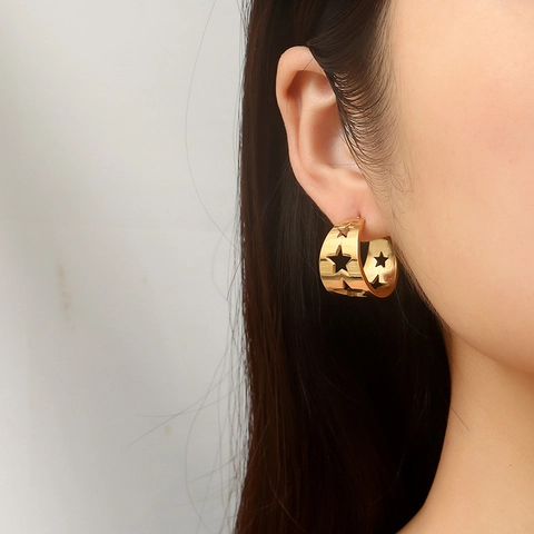 Hohle Stern Herz C-Form Creolen Edelstahl 18K Vergoldet Geometrische Mode Schmuck Für Frauen