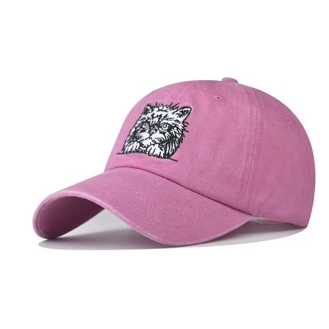 Washed Cotton Baseball Cap Distressed Cat Dog Embroidery Adjustable Vintage Dad Hat Sun Protection Outdoor Unisex Sport