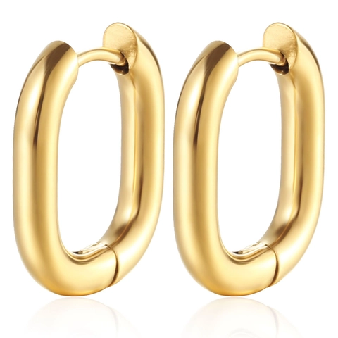 Minimalist Stainless Steel U-Shaped Hoop Earrings Geometric Oval Ear Buckle Gold Steel Black Plated Daily Women Jewelry