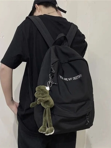 Canvas Backpack Large Capacity Waterproof Schoolbag With Frog Pendant Korean Harajuku Style For Students Casual Travel