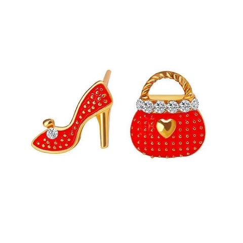 Orecchini A Lobo Asimmetrici In Lega Smalto Strass Borsa Scarpe Col Tacco Gioielli Di Moda Per Donna