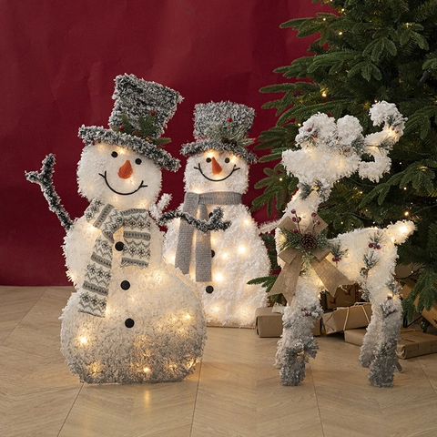 Decoración Navideña Luminoso Muñeco De Nieve Reno LED Luz Peluche Blanco Hierro Adorno Hogar Jardín Fiesta