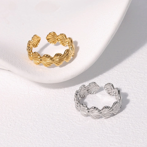 Stainless Steel Shell Open Ring 18K Gold Plated Adjustable Ocean Theme Minimalist Jewelry For Women