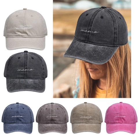 Washed Cotton Baseball Cap Embroidered Mama Letter Vintage Distressed Adjustable Dad Hat For Women Outdoor Casual