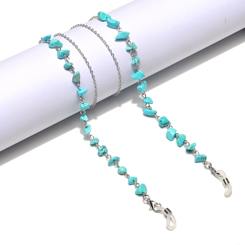 Handmade Bohemian Glasses Chain Natural Turquoise Stone Metal Alloy Non-slip Anti-lost Eyewear Strap For Women