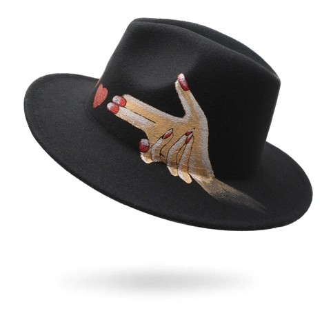 Hand Painted Graffiti Fedora Hat Wide Brim Wool Felt Jazz Cap Streetwear Hip Hop Style For Men Women
