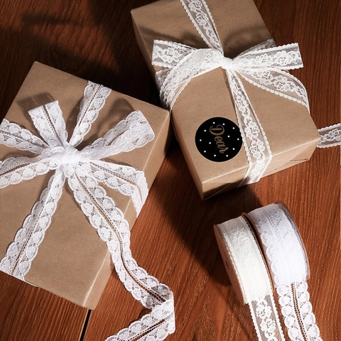 Lace Ribbon Trim Roll Polyester Hollow Out Floral Scalloped Edge For Gift Wrapping Wedding Flower Bouquet DIY Crafting