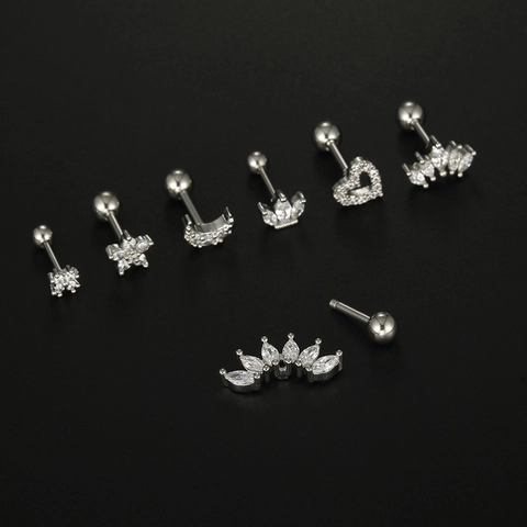 Boucles d'Oreilles de Cartilage en Acier Inoxydable 316L Zirconia Cœur Lune Étoile Helix Piercing Bijoux Avec Fermoir à Vis Femme Homme