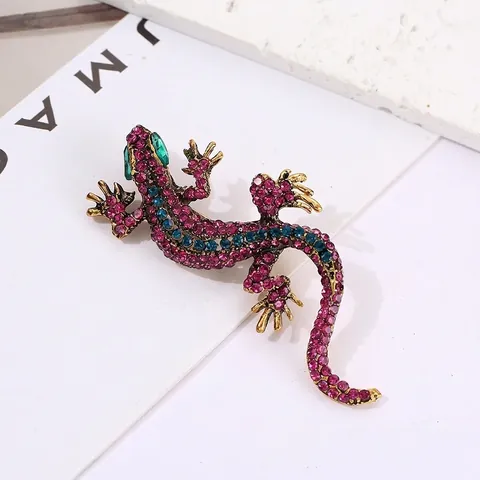 Vintage Gecko Hagedis Broche Retro Legering Kleurrijke Strass Emaille Dier Reversspeld Voor Dames Heren Kleding Decoratie