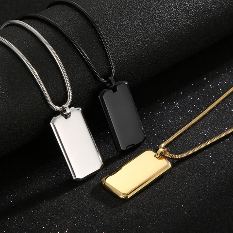 Gepolijste Roestvrijstalen Dog Tag Hanger Ketting Minimalistisch Glad Rechthoekig Militaire Stijl Sieraden Voor Heren