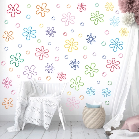 Cartoon Bubble Wall Stickers Colorful Flower Dinosaur Rainbow Orange Wall Decals For Kids Room Kindergarten Home Decor