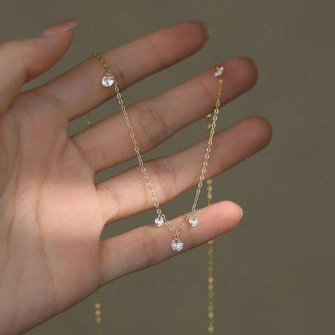 Collana in Argento Sterling 925 Con Zirconia per Donna Catena a Clavicola Cielo Stellato Gioielli di Lusso Leggero