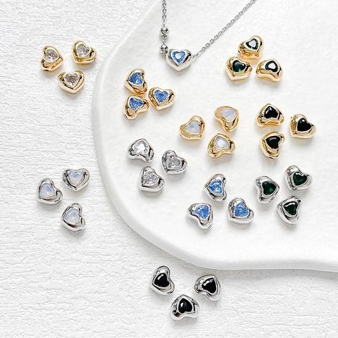 Heart Spacer Beads Copper 18K Gold Plated Colorful Zircon Mini DIY Jewelry Making Handmade Charms Accessories