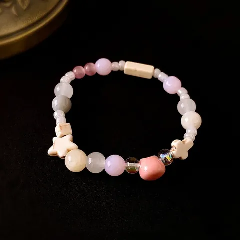 Handgefertigtes Buntes Perlenarmband Mit Keramik Glückskatze Stern Blatt Charms Modischer Süßer Schmuck