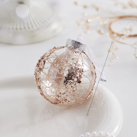 Christmas Ball Ornaments Plastic Hanging Tree Baubles With Sequins Faux Artificial Pearl Painted Patterns Festive Holiday Decor