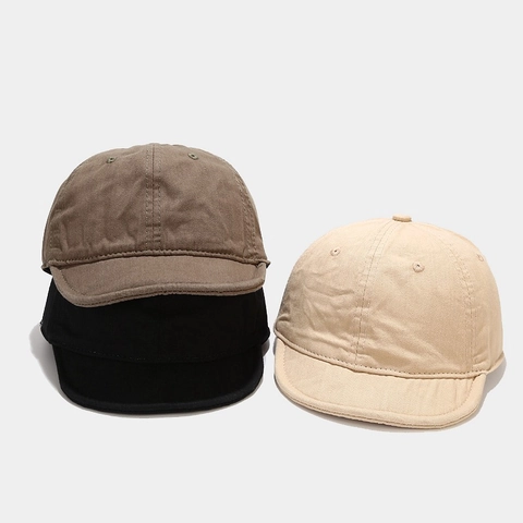 Short Brim Baseball Cap Washed Cotton Twill Soft Top Retro Japanese Style Adjustable Sun Hat For Men Women Unisex