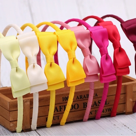 Grosgrain Ribbon Bow Headband Girls Polka Dot Solid Color Sweet Handmade Hair Accessory