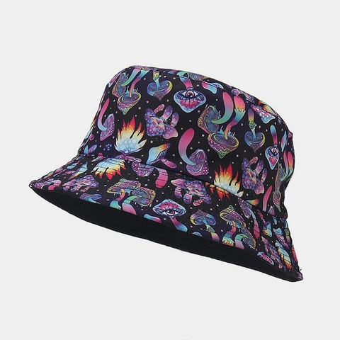 Wende Fischerhut Pilz Muster Psychedelischer Druck Polyester Atmungsaktiv Sonnenschutz Outdoor Streetwear Unisex