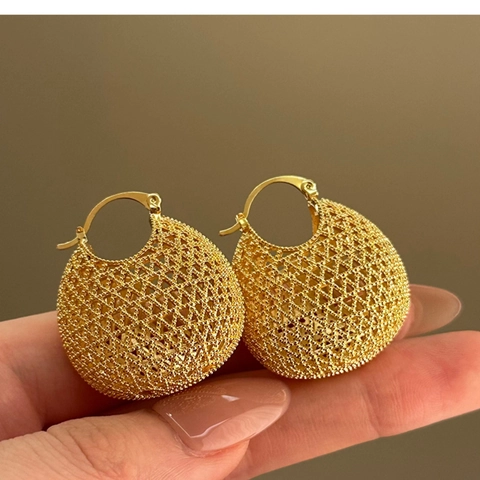 Vintage Woven Hollow Ball Earrings With 925 Sterling Silver Earring Post Copper Geometric Drop Jewelry For Women