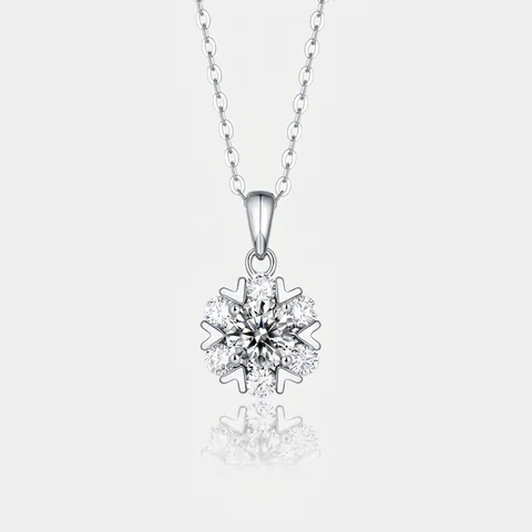 925 Sterling Silver Moissanite Snowflake Pendant Necklace For Women Luxury Round Inlaid Moissanite Jewelry With GRA Certificate