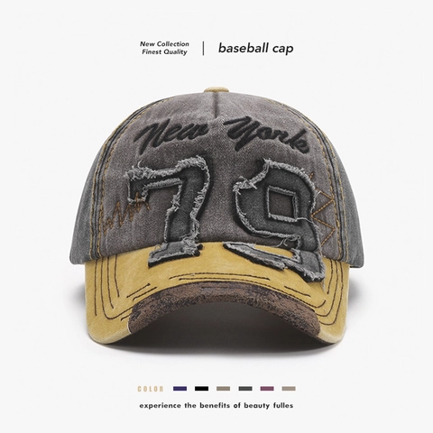 Vintage Washed Cotton Patchwork Baseball Cap For Men Women New York Letter Seventy Nine Applique Embroidery Distressed Adjustable Snapback Hat