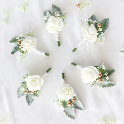 Künstliche Rosen Ansteckblume Hochzeit Blumen PE Schaum Satin Handgefertigt Spitze Brosche Nadel Für Bräutigam Party