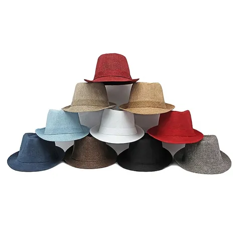 Vintage Fedora Hat Summer Breathable Sun Protection Beach Woven Polyester Jazz Cap For Men Women Outdoor