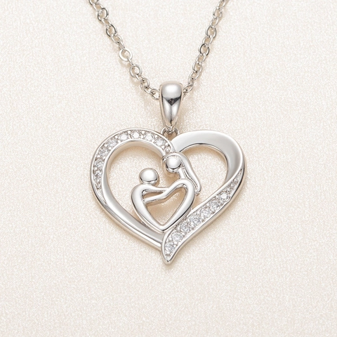 Heart Pendant Necklace Alloy Zircon Mother And Child Hugging Silhouette Mother's Day Gift Fashion Jewelry For Women Mom