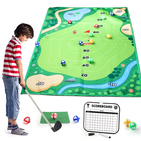 Kinder Golf Chipping Spielzeug Mit Faltbarer Matte Abnehmbarem Edelstahl Schläger Klebrigen Bällen Drinnen Draußen Spaß