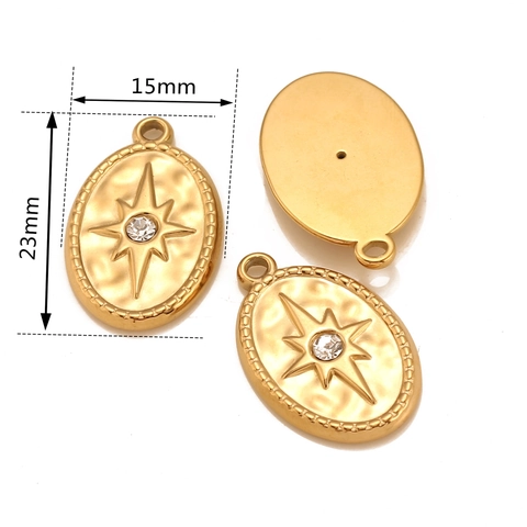 Polarstern Ovaler Anhänger 304 Edelstahl Strass Achtzackiger Stern Charm Für DIY Schmuckherstellung Anlauffest