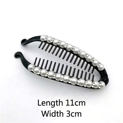 Banana Hair Clip Elegant Faux Artificial Pearl Rhinestone Acrylic Vertical Ponytail Holder Vintage Style Hair Accessory For Women