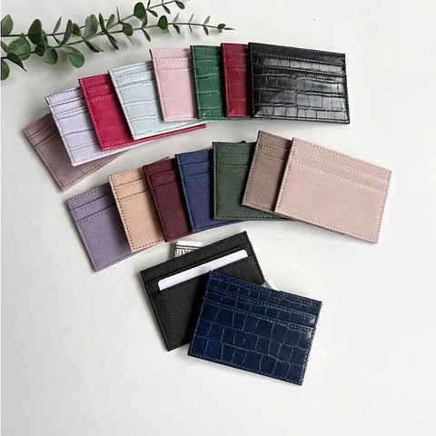 Saffiano Crocodile Texture PU Leather Card Holder Wallet Ultra Thin Multi Slot Minimalist Business For Men Women