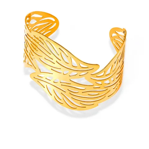 Brazalete Abierto de Acero de Titanio con Hoja de Árbol Hueca para Mujer Joyería Geométrica Personalizada Chapada en Oro y Plata