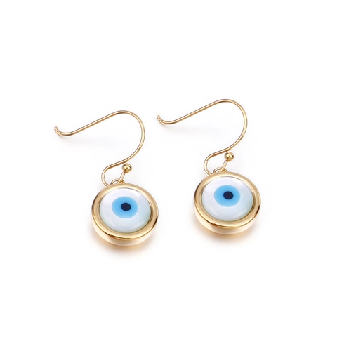 Evil Eye Dangle Hook Earrings Stainless Steel Circular Nazar Amulet Protection Jewelry For Women Boho Chic Style