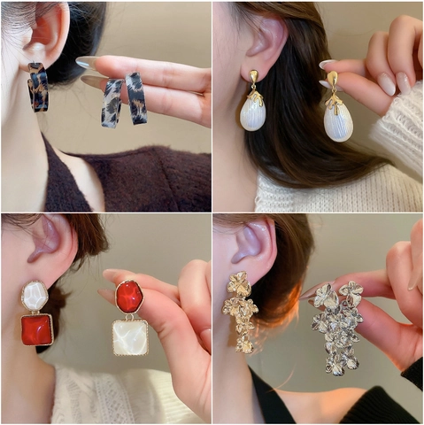 Fashion Geometric Irregular Square Leopard Print Earrings With 925 Sterling Silver Earring Post And Bohemian Necklace Jewelry