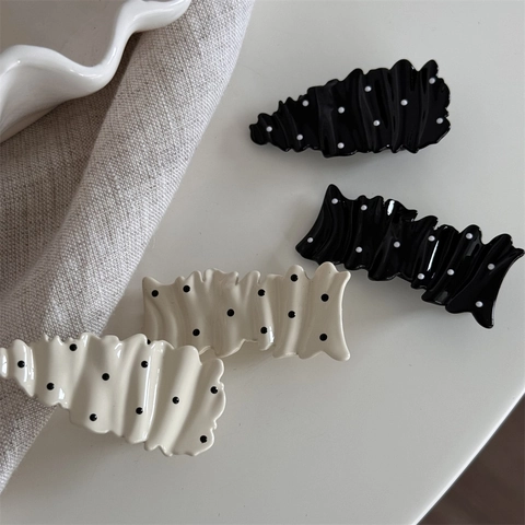 Polka Dot Plissee Wellenkante Haarklammern Legierung Französisch Vintage Seite Pony Entenschnabel Clip Chic Haarschmuck Damen