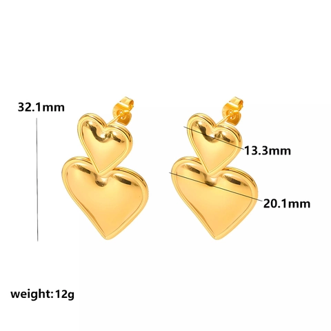 18K Vergulde Roestvrijstalen Oorbellen Geometrische U-Vormige Getextureerde Hartvormige Creolen Voor Dames Minimalistisch