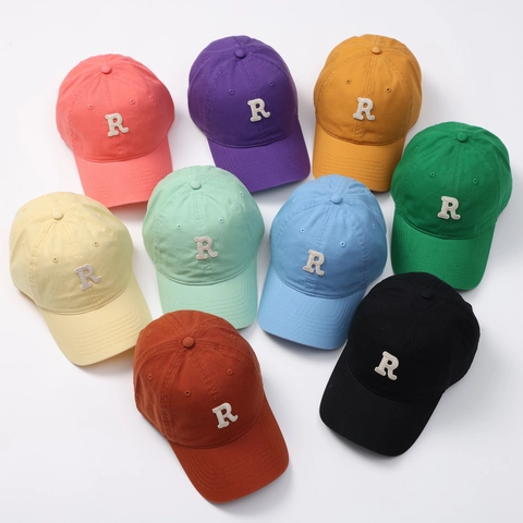 Casquette De Baseball Broderie Lettre R Coton Lavé Dessus Souple Chapeau De Protection Solaire Réglable Style Coréen