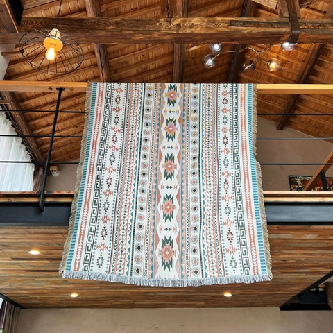 Bohemian Throw Blanket Cotton Woven Geometric Pattern Tassels For Camping Picnic Sofa Reversible Southwestern Style